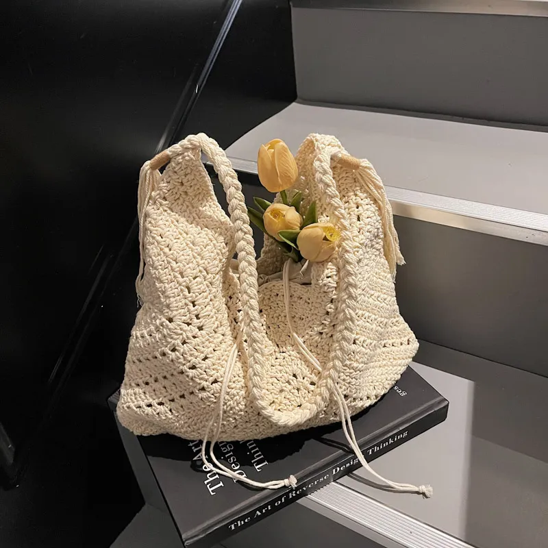 Yalu Straw Woven Tote Bag, Shopping Bag, Shoulder Bag Women's Multicolor-4
