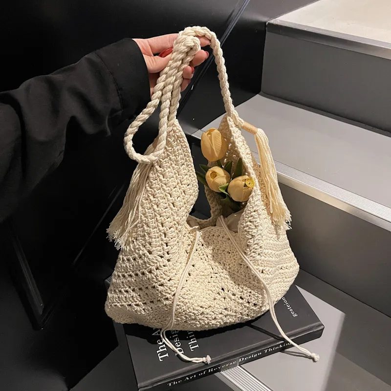 Yalu Straw Woven Tote Bag, Shopping Bag, Shoulder Bag Women's Multicolor-5
