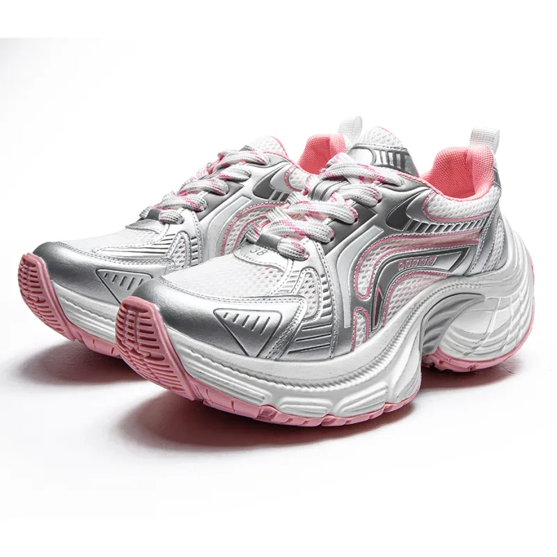 GOSO Slip Resistant Cushioning, Breathable, Height Increasing Low Top Chunky Sneakers Women's White-6