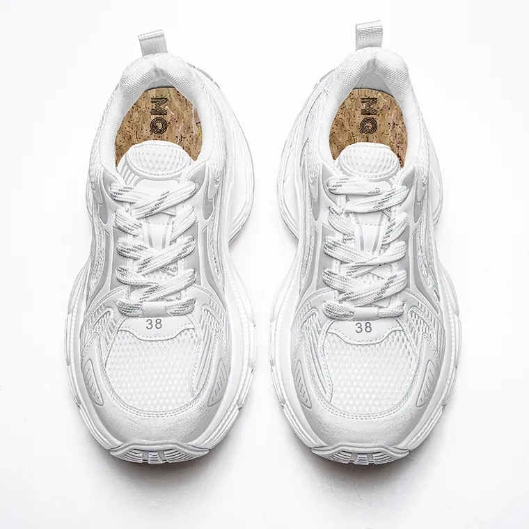 GOSO Slip Resistant Cushioning, Breathable, Height Increasing Low Top Chunky Sneakers Women's White-3