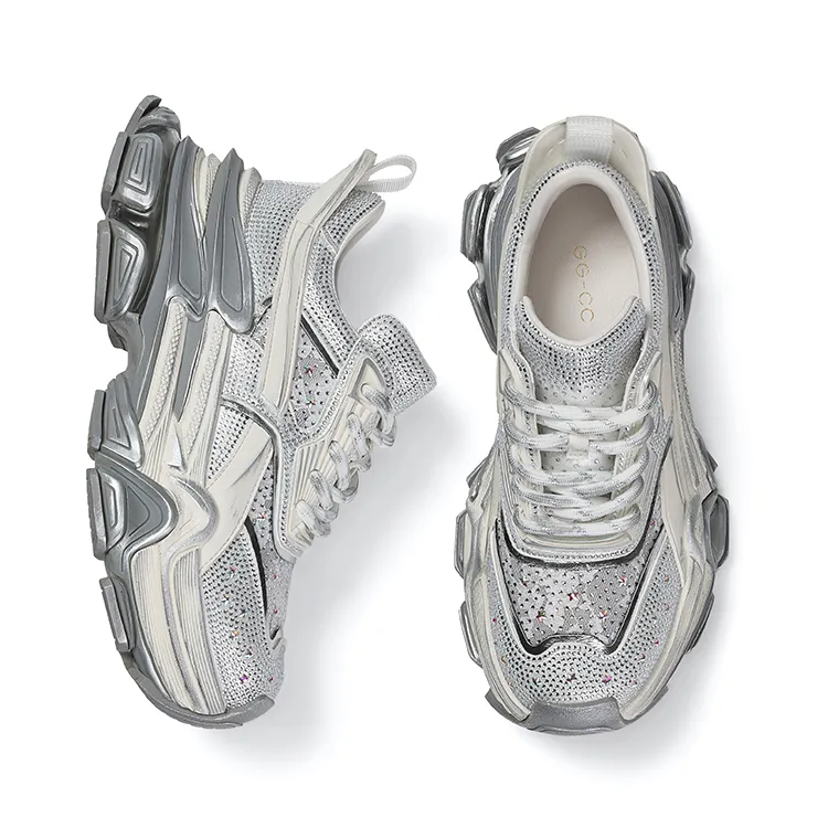 GG CC Cushioning, Slip Resistant, And Abrasion Resistant Low Top Height Increasing Mesh Chunky Sneakers Women's-1
