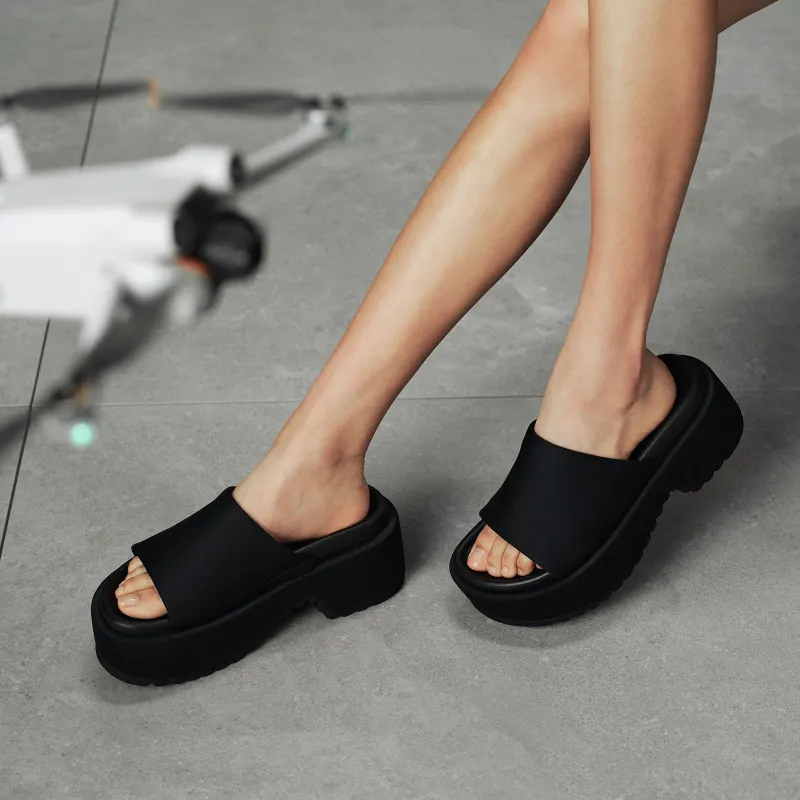 GG CC Slip Resistant Abrasion Resistant Cushioning Wedge Heel Slide Slippers Women's Black-6