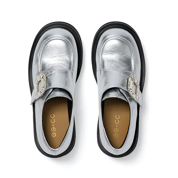 GG CC Height Increasing Small Leather Shoes Platform Loafers 5cm Women's-2