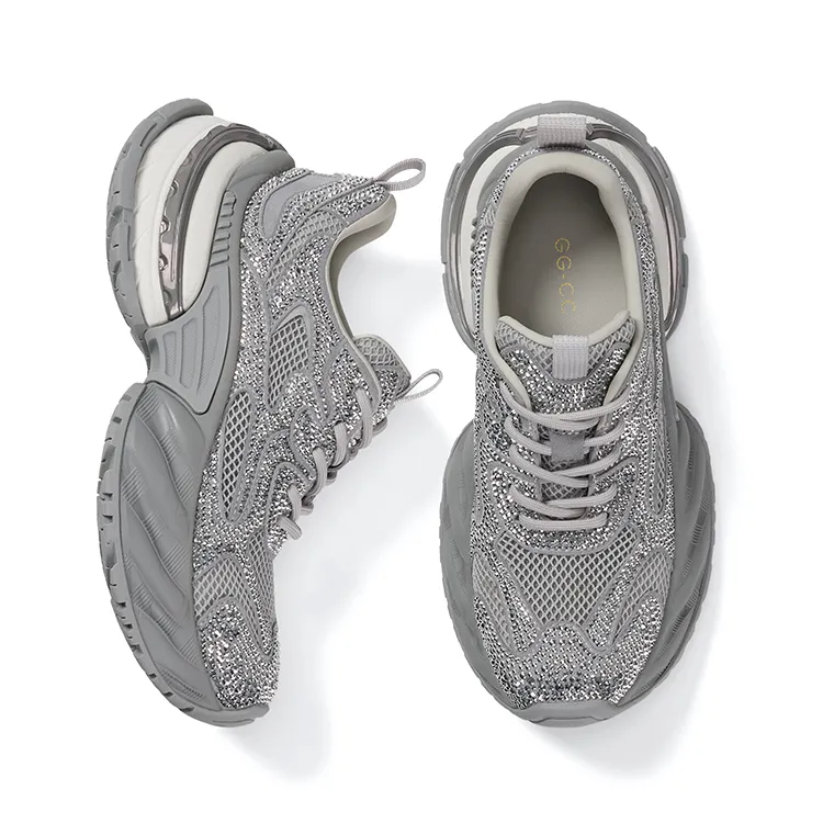 GG CC Cushioning, Slip Resistant, And Abrasion Resistant Low Top Chunky Sneakers Women's Gray-1