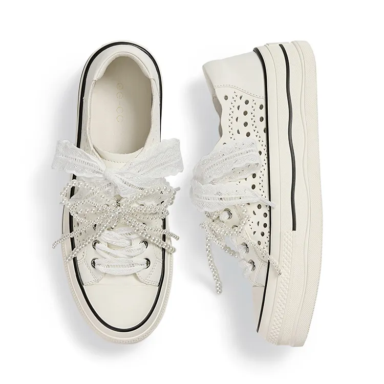 GG CC Abrasion Resistant Low Top Cut Out Beads Platform Skateboard Shoes Women's White-2