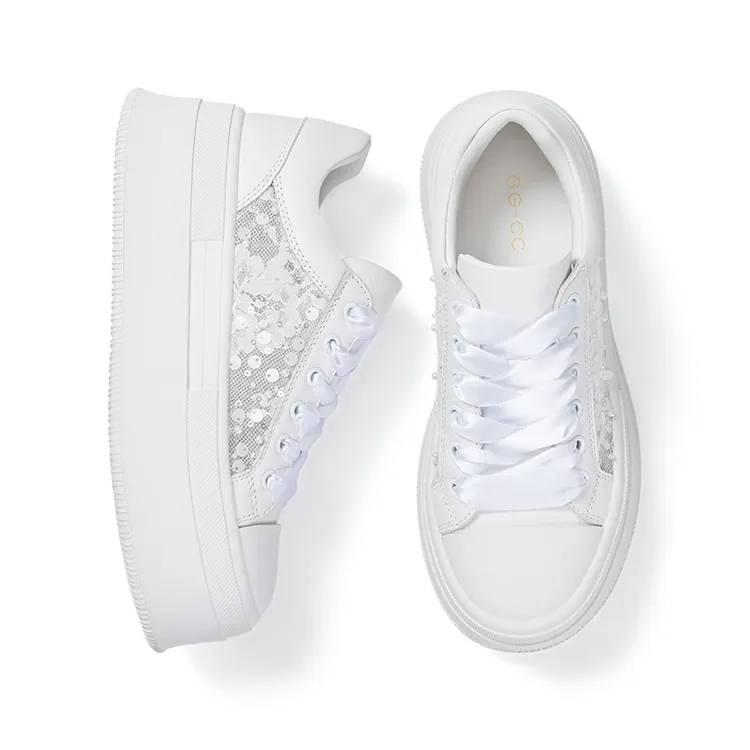 GG CC Slip Resistant Cushioning Abrasion Resistant Low Top Skateboard Shoes Women's White-2