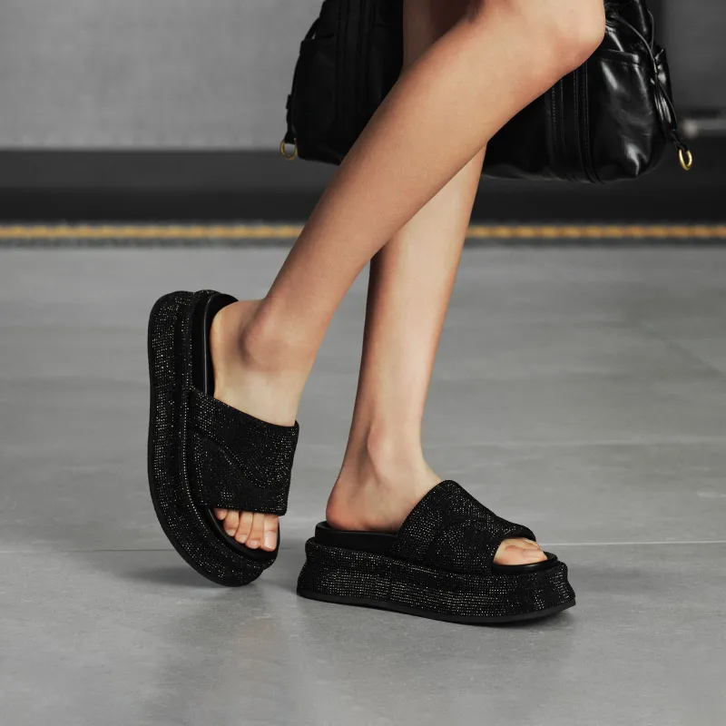 GG CC Rhinestone Slip Resistant Abrasion Resistant Slide Slippers Women's-6