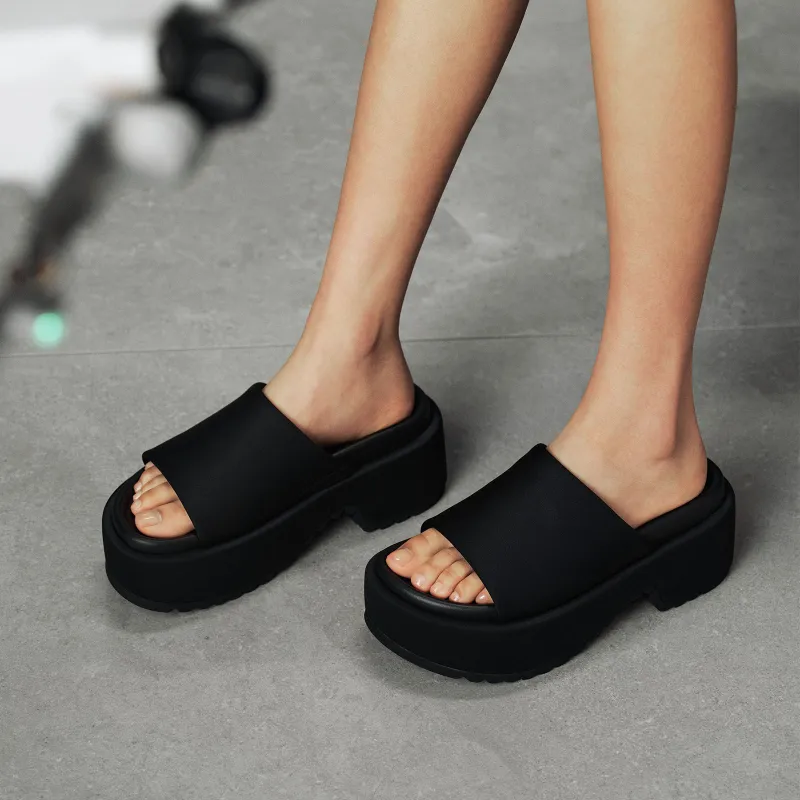 GG CC Slip Resistant Abrasion Resistant Cushioning Wedge Heel Slide Slippers Women's Black-5