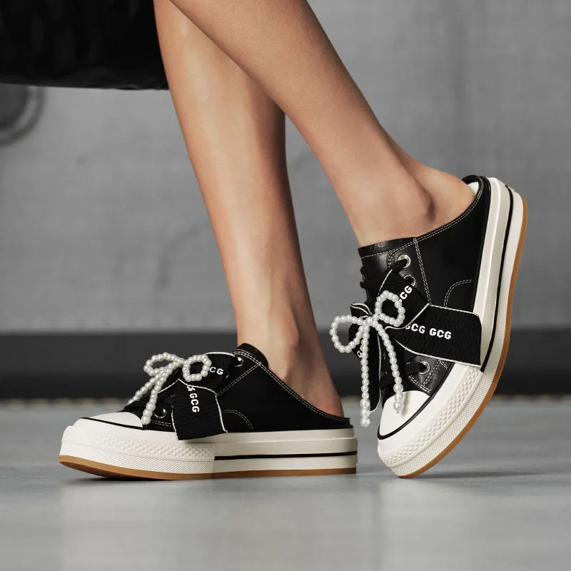 GG CC Skateboard Shoes Women's Low Top Black/Ecru-5