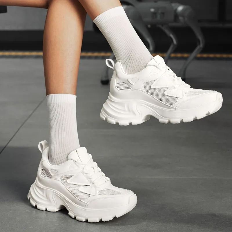 GG CC Casual White Sneakers Anti Slip And Wear Resistant Lightweight Low Top Chunky Sneakers Women's White-6