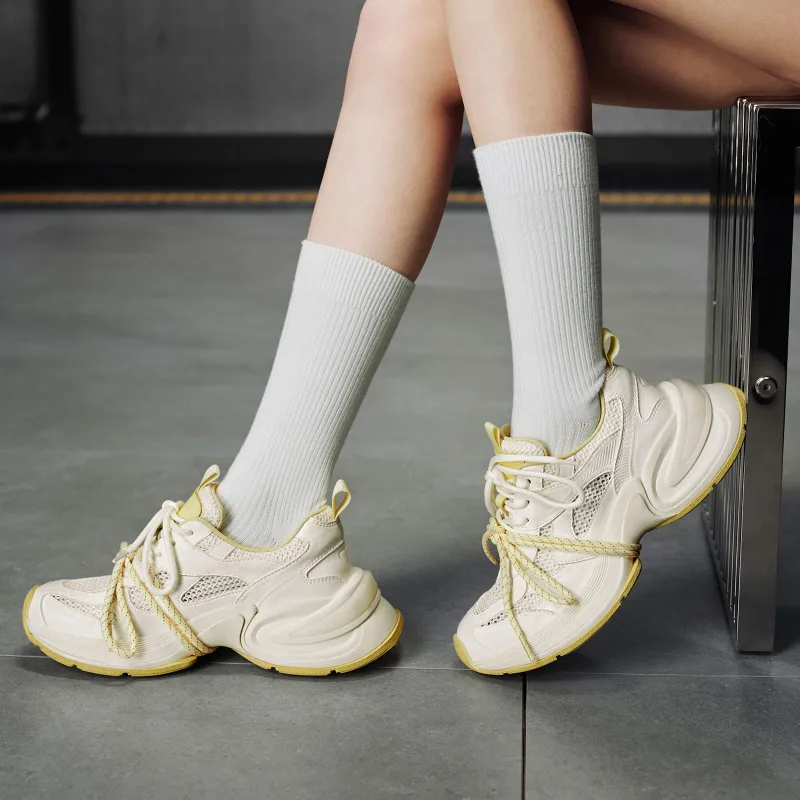 GG CC Platform Casual Cushioning, Slip Resistant, And Abrasion Resistant Low Top Cut Out Mesh Chunky Sneakers Women's-12