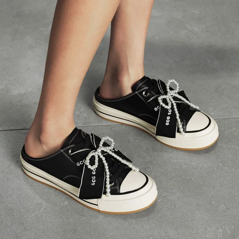 GG CC Skateboard Shoes Women's Low Top Black/Ecru-6