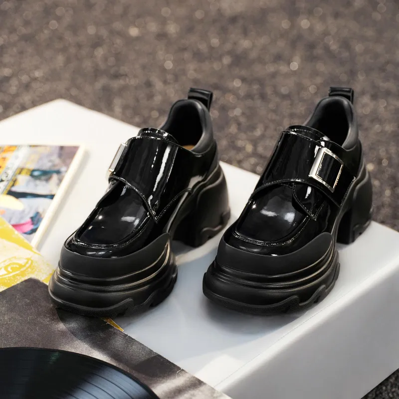 GG CC Chunky Heel High Heels 7cm Women's Black-7