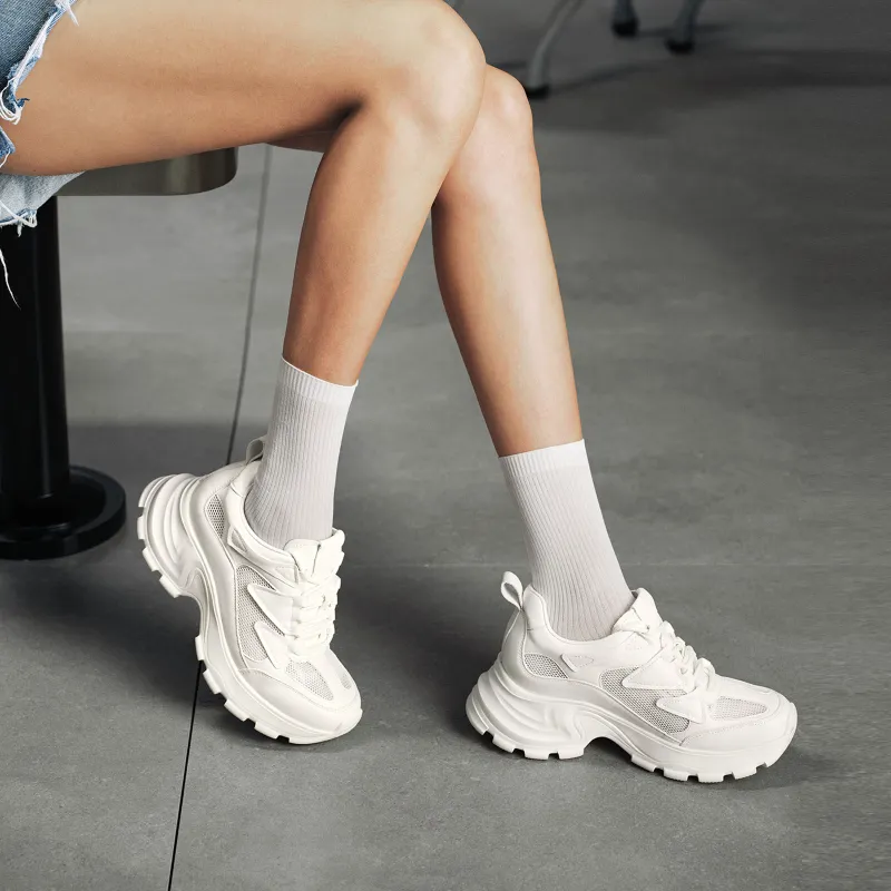 GG CC Casual White Sneakers Anti Slip And Wear Resistant Lightweight Low Top Chunky Sneakers Women's White-5