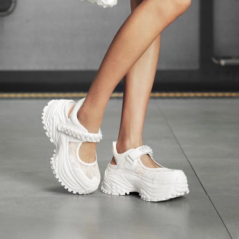 GG CC Fashion Mary Jane Casual Chunky Slippers Women's White-6
