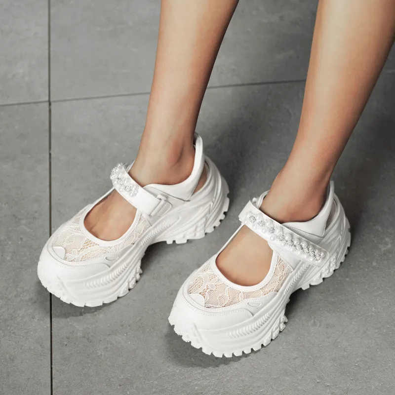 GG CC Fashion Mary Jane Casual Chunky Slippers Women's White-7