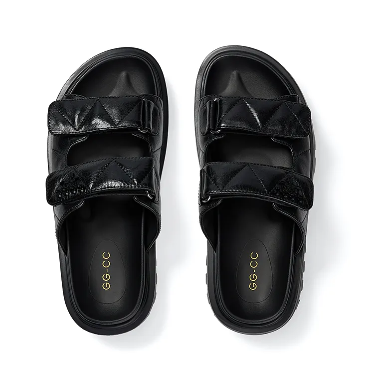 GG CC Slip Resistant Abrasion Resistant Outerwear Platform Slide Slippers Women's Black-1