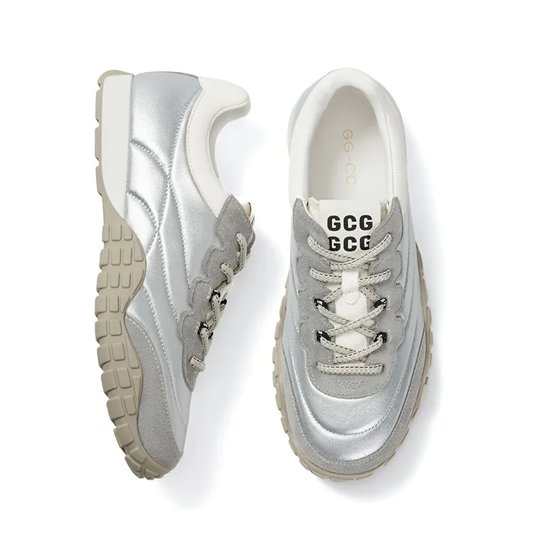GG CC Soft Sole Cortez Shoes Slip Resistant, Abrasion Resistant, Lightweight Low Top Casual Shoes Women's Silver-2