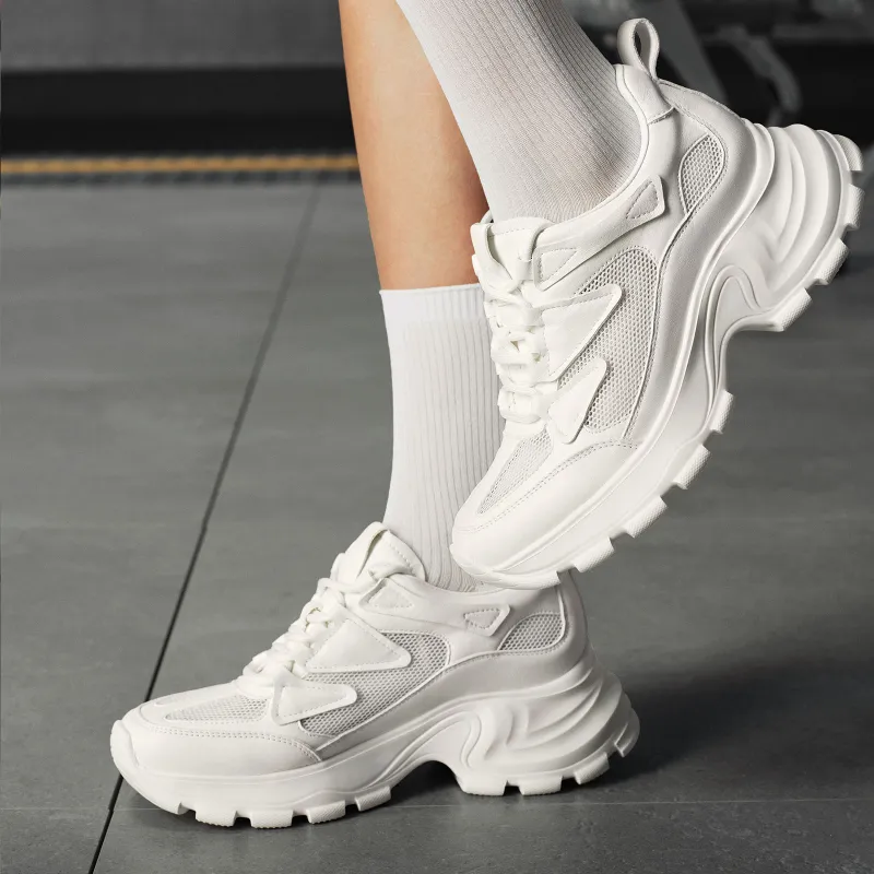 GG CC Casual White Sneakers Anti Slip And Wear Resistant Lightweight Low Top Chunky Sneakers Women's White-7