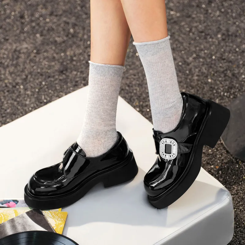 GG CC Height Increasing Small Leather Shoes Platform Loafers 5cm Women's-14