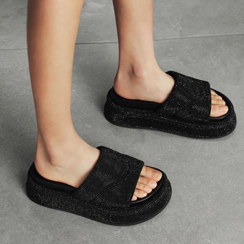GG CC Rhinestone Slip Resistant Abrasion Resistant Slide Slippers Women's-7