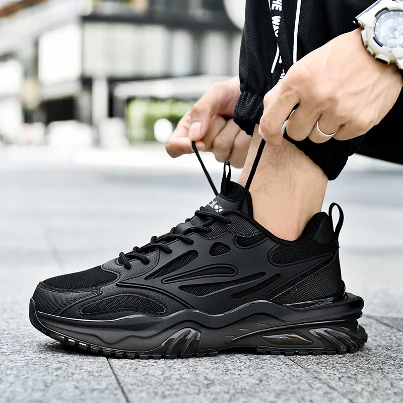 Yalu Preferred Slip Resistant, Abrasion Resistant, Breathable Low Top Chunky Sneakers Men's Black-4