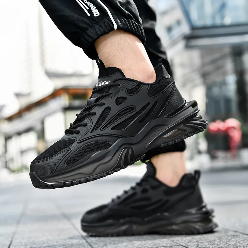 Yalu Preferred Slip Resistant, Abrasion Resistant, Breathable Low Top Chunky Sneakers Men's Black-1