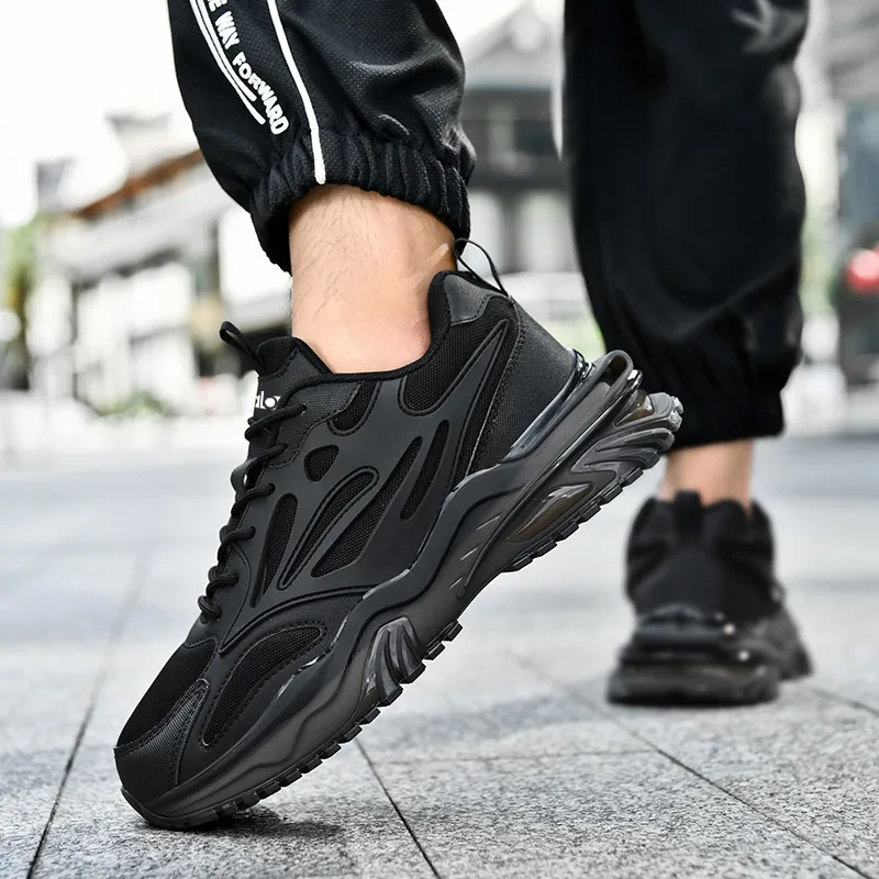 Yalu Preferred Slip Resistant, Abrasion Resistant, Breathable Low Top Chunky Sneakers Men's Black-3