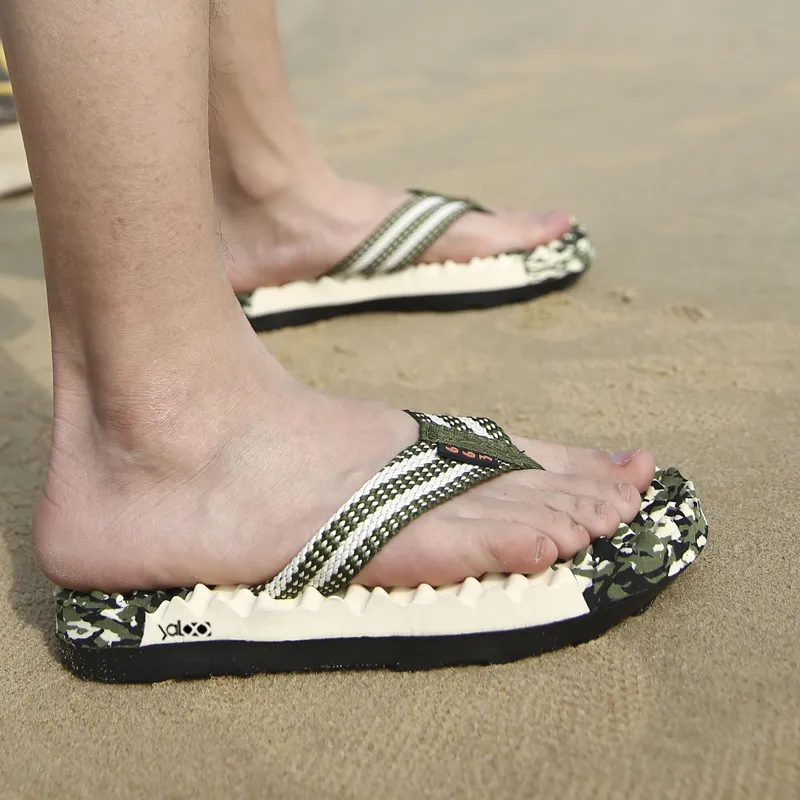 Yalu Preferred Woven Abrasion Resistant Slip Resistant Massage Flip Flops Men's-7