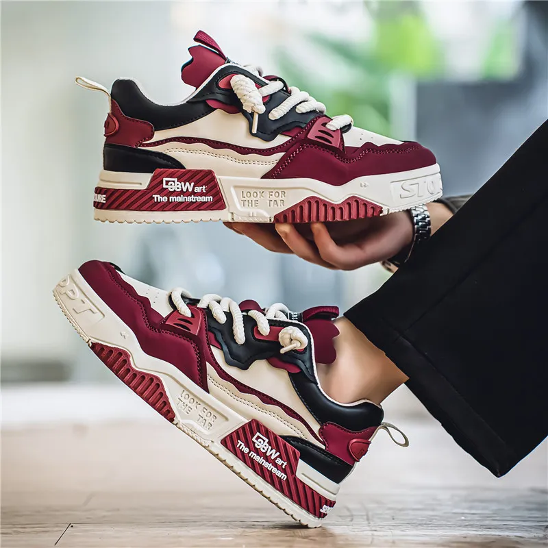 ROBINHOOD Slip Resistant Water Resistant Impact Resistant And Wear Resistant Low Top Skateboard Shoes Men's Beige Red-3