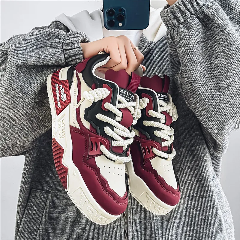 ROBINHOOD Slip Resistant Water Resistant Impact Resistant And Wear Resistant Low Top Skateboard Shoes Men's Beige Red-1