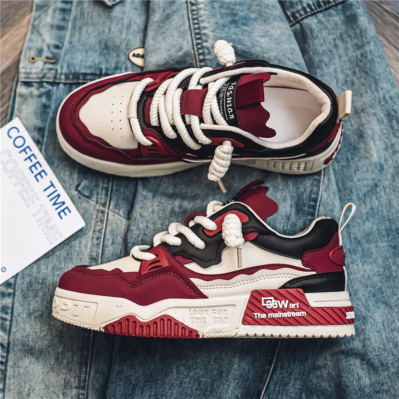 ROBINHOOD Slip Resistant Water Resistant Impact Resistant And Wear Resistant Low Top Skateboard Shoes Men's Beige Red-6