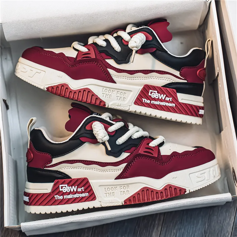 ROBINHOOD Slip Resistant Water Resistant Impact Resistant And Wear Resistant Low Top Skateboard Shoes Men's Beige Red-5