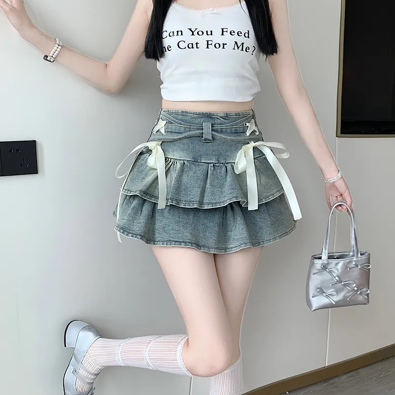 XIANSINIAO Denim Short Skirts Women's-4