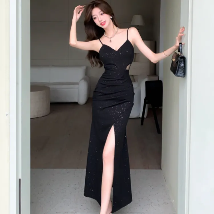 XIANSINIAO Slip Dresses Women's Black-4