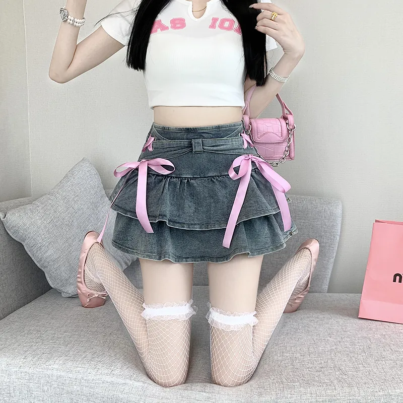 XIANSINIAO Denim Short Skirts Women's-1