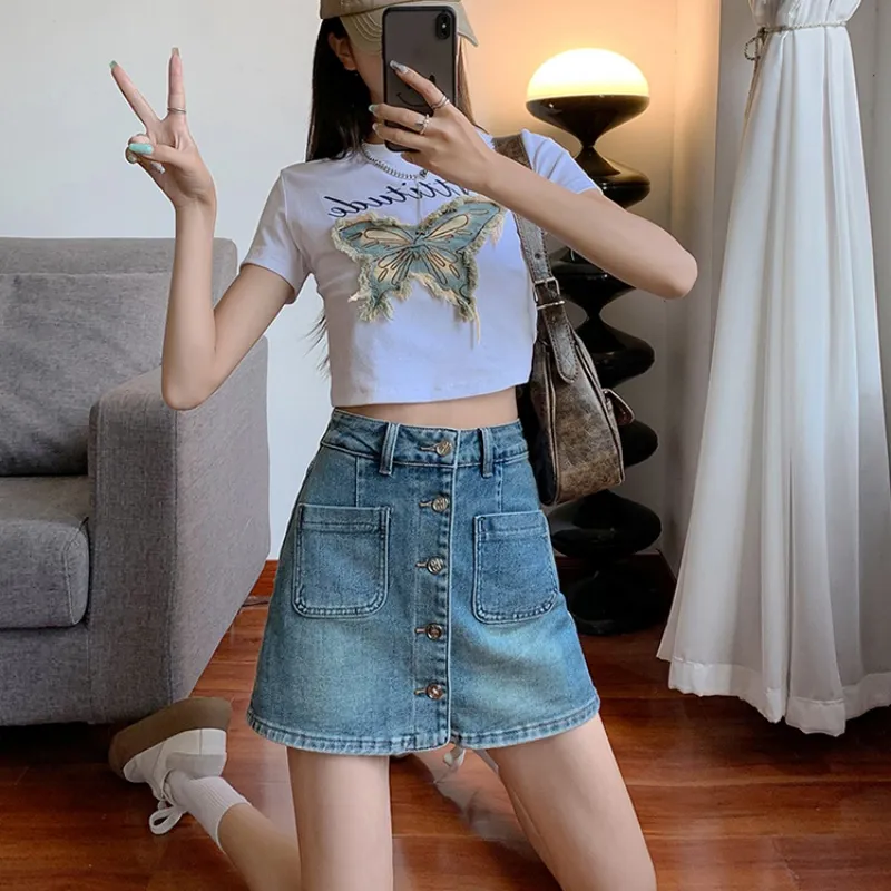 XIANSINIAO Denim Short Skirts Women's-2