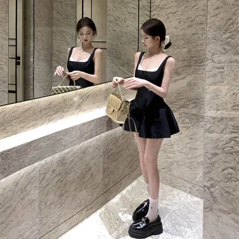 XIANSINIAO Slip Dresses Women's Black-3