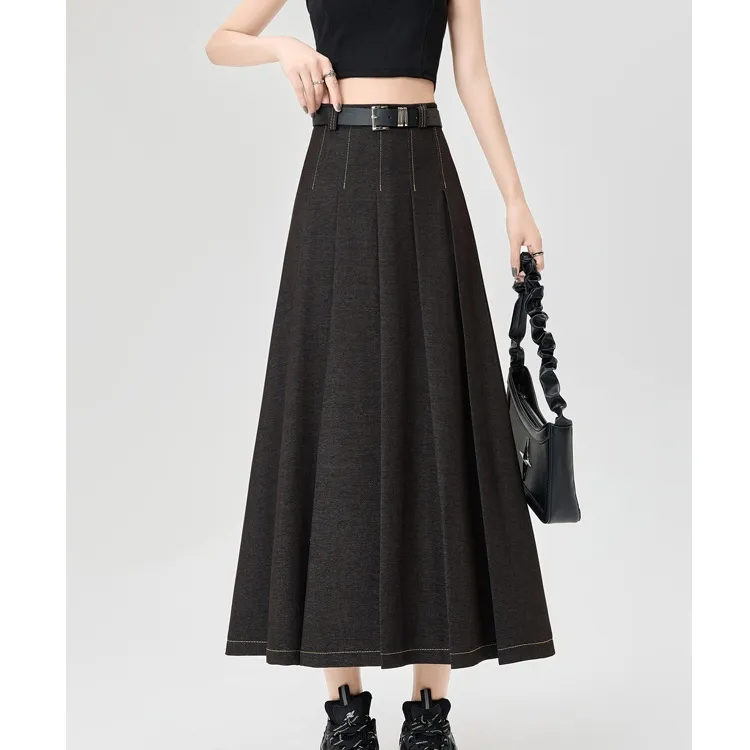 XIANSINIAO Denim Long Skirt Women's-2