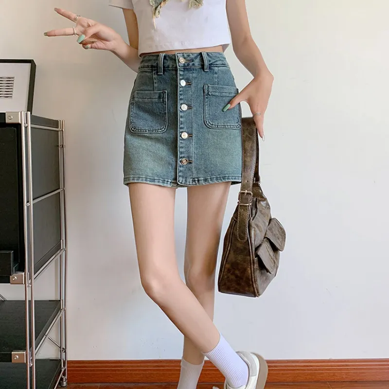 XIANSINIAO Denim Short Skirts Women's-3