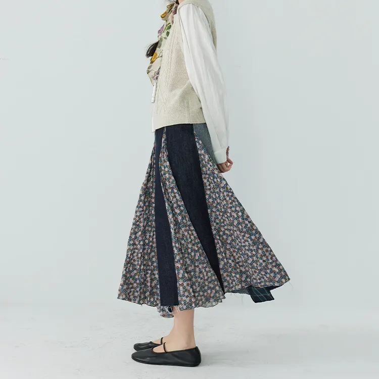 XIANSINIAO Denim Long Skirt Women's-3