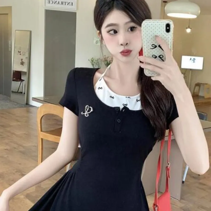 XIANSINIAO Short Sleeved Dress Women's-4