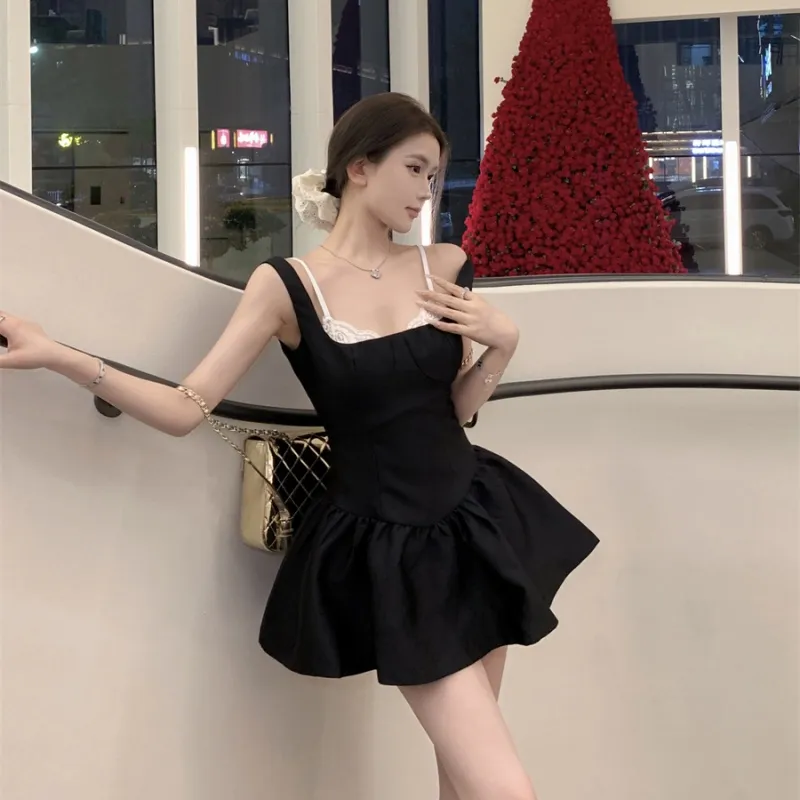 XIANSINIAO Slip Dresses Women's Black-5