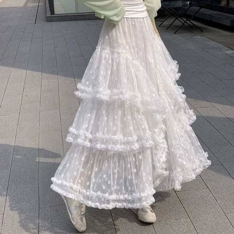 XIANSINIAO Casual Long Skirt Women's White-4