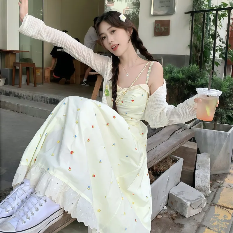XIANSINIAO Summer Slip Dress Women's Skirt+Shawl[Set]Long Skirt+Shawl[Set]-4