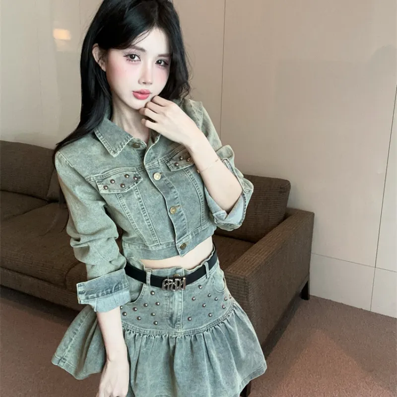XIANSINIAO Two Piece Skirt Sets Women's Image Color With Belt-1