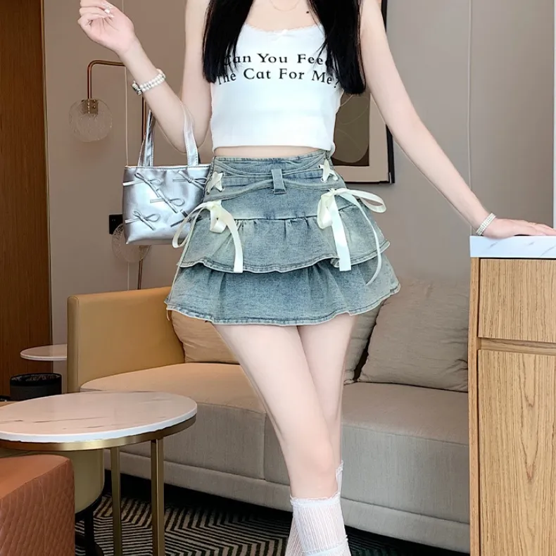 XIANSINIAO Denim Short Skirts Women's-5
