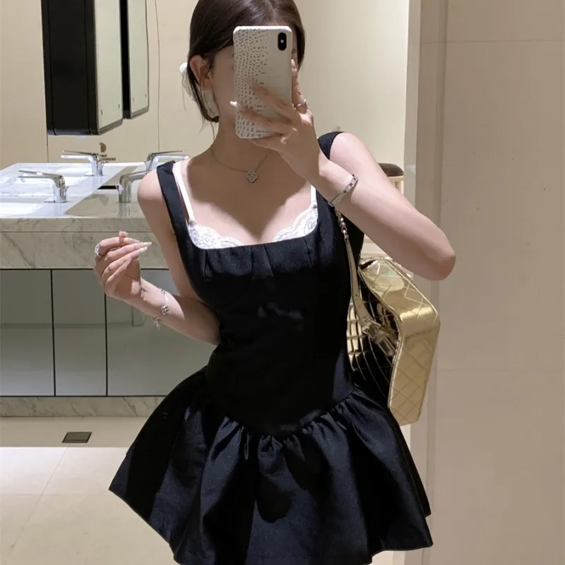 XIANSINIAO Slip Dresses Women's Black-1