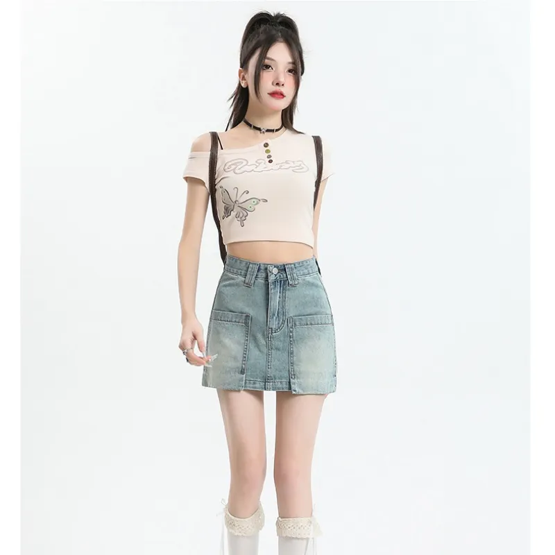 XIANSINIAO Denim Short Skirts Women's-1