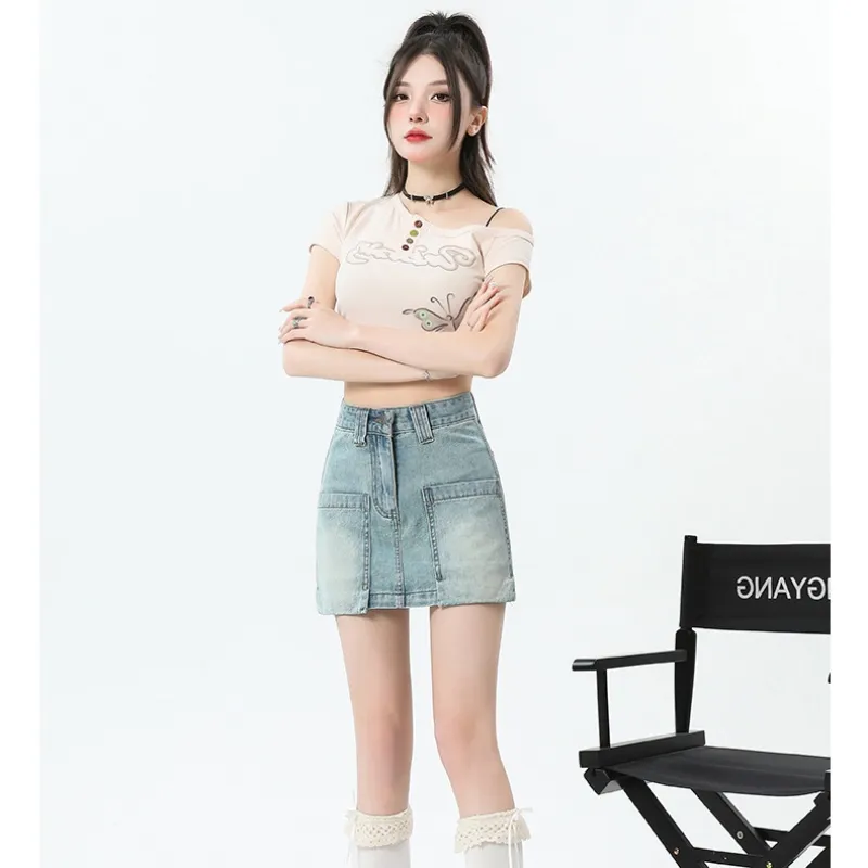 XIANSINIAO Denim Short Skirts Women's-4